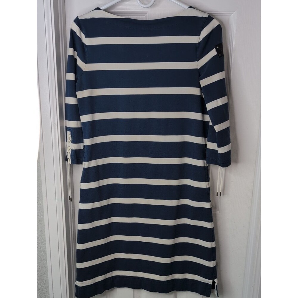 Ralph Lauren 100% Cotton Navy and White Striped Midi Shift Dress Size XS